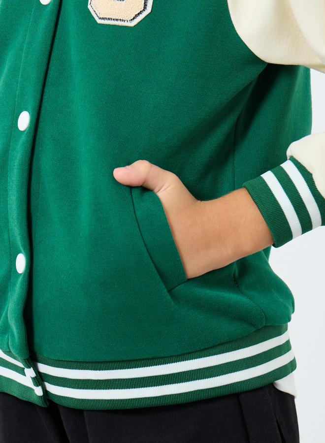 Styli Boys Green Color Block Bomber Jacket - Image 4