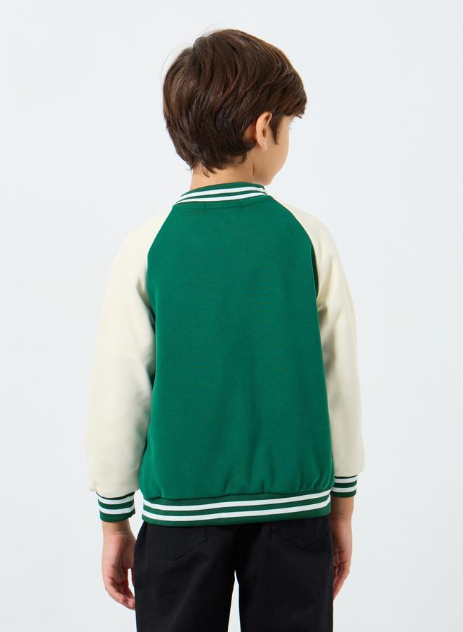 Styli Boys Green Color Block Bomber Jacket - Image 5