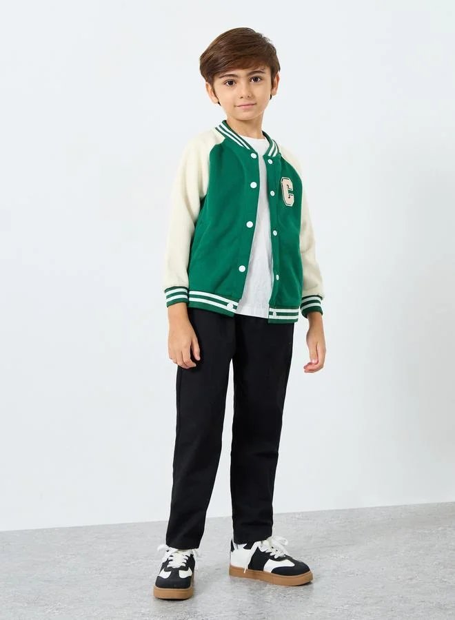 Styli Styli Boys Green Color Block Bomber Jacket