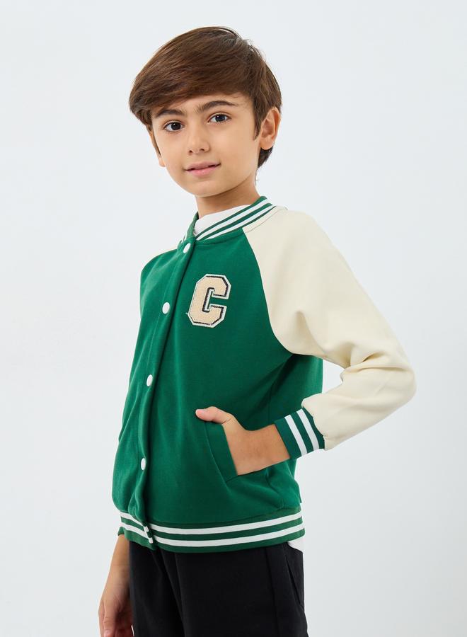 Styli Boys Green Color Block Bomber Jacket - Image 3