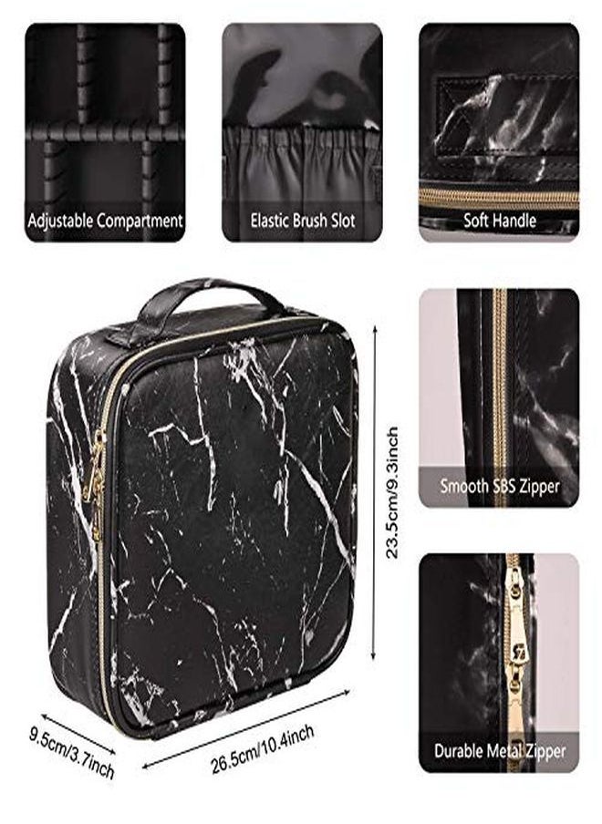 INOVERA (LABEL) - Pu Professional Cosmetic Makeup Kit Storage Organizer Travel Toiletry Vanity Bag With Adjustable Compartment, 26L X 23B X 9H Cm (Black Marble) - Image 1