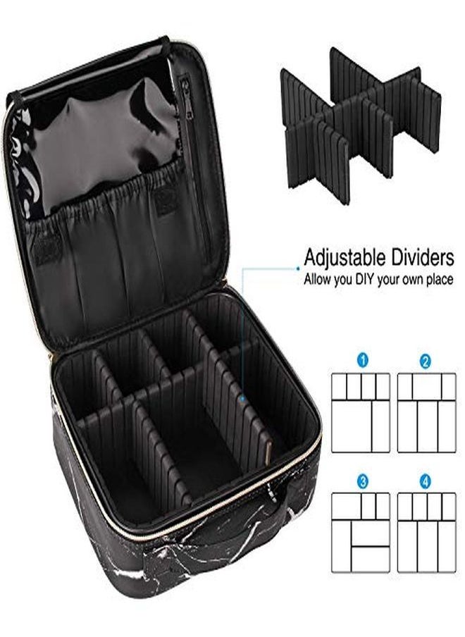 INOVERA (LABEL) - Pu Professional Cosmetic Makeup Kit Storage Organizer Travel Toiletry Vanity Bag With Adjustable Compartment, 26L X 23B X 9H Cm (Black Marble) - Image 1