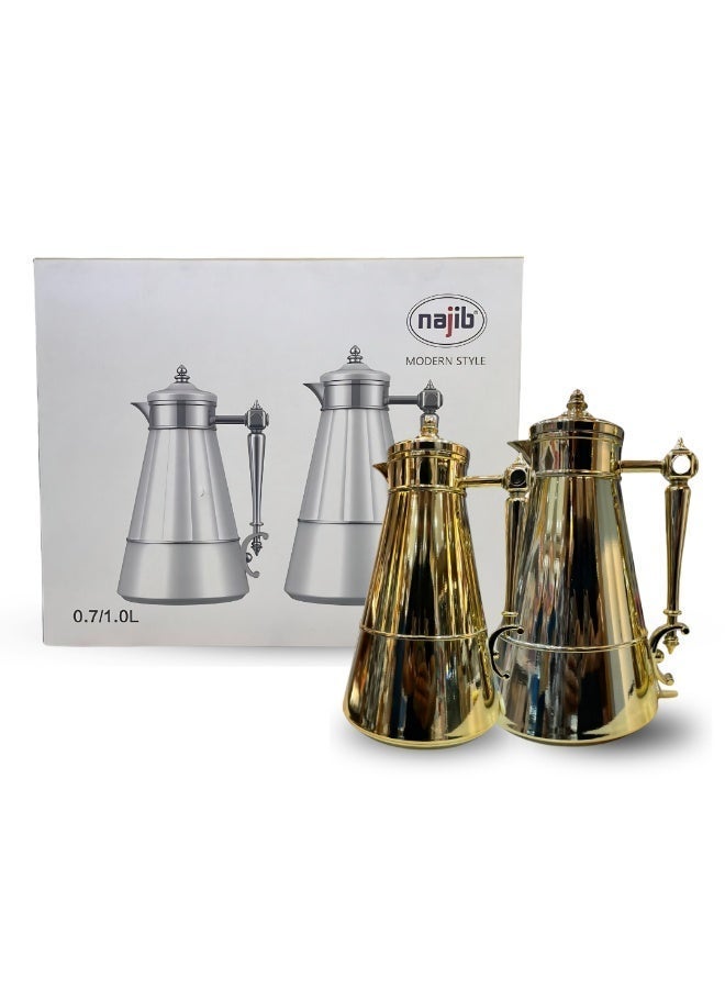 Najib Modern Flask Set 0.7L & 1L – Vacuum Insulated Thermos, 12H Hot / 24H Cold, Push Button One-Hand Operation, Rust-Resistant Body, Pink Glass Liner, BPA-Free - Image 1