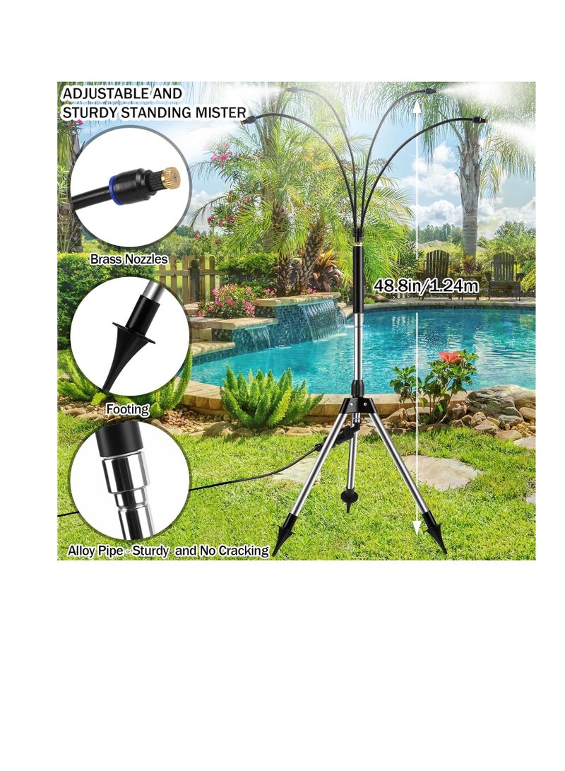 general Standing Misters for Outside Patio, Adjustable 4.1FT Misting System with Four Spray Heads & 26.2FT Water Hose, Portable Standing Misters Cooling System for Camping, Pool, BBQ, Beach & Garden - Image 2