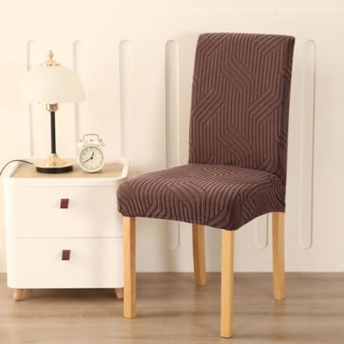 Styleys Elastic Chair Cover Stretch Removable Washable Short Jacquard Dining Chair Cover Protector Seat Slipcover (Pack of 8, Chocolate, JTMC8) - Image 2