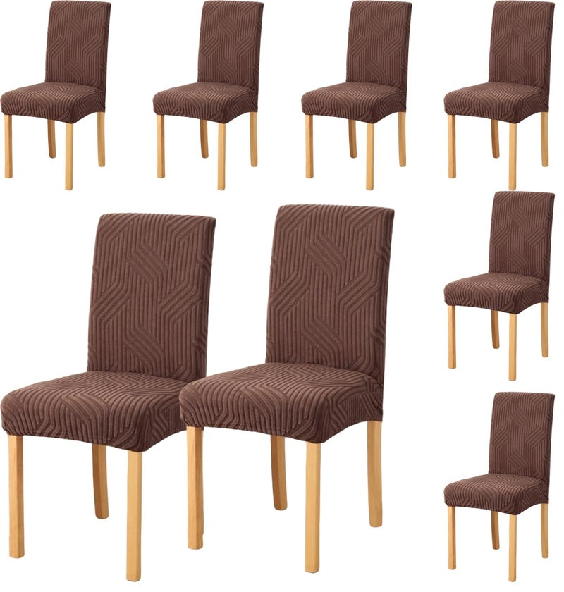 Styleys Elastic Chair Cover Stretch Removable Washable Short Jacquard Dining Chair Cover Protector Seat Slipcover (Pack of 8, Chocolate, JTMC8) - Image 1