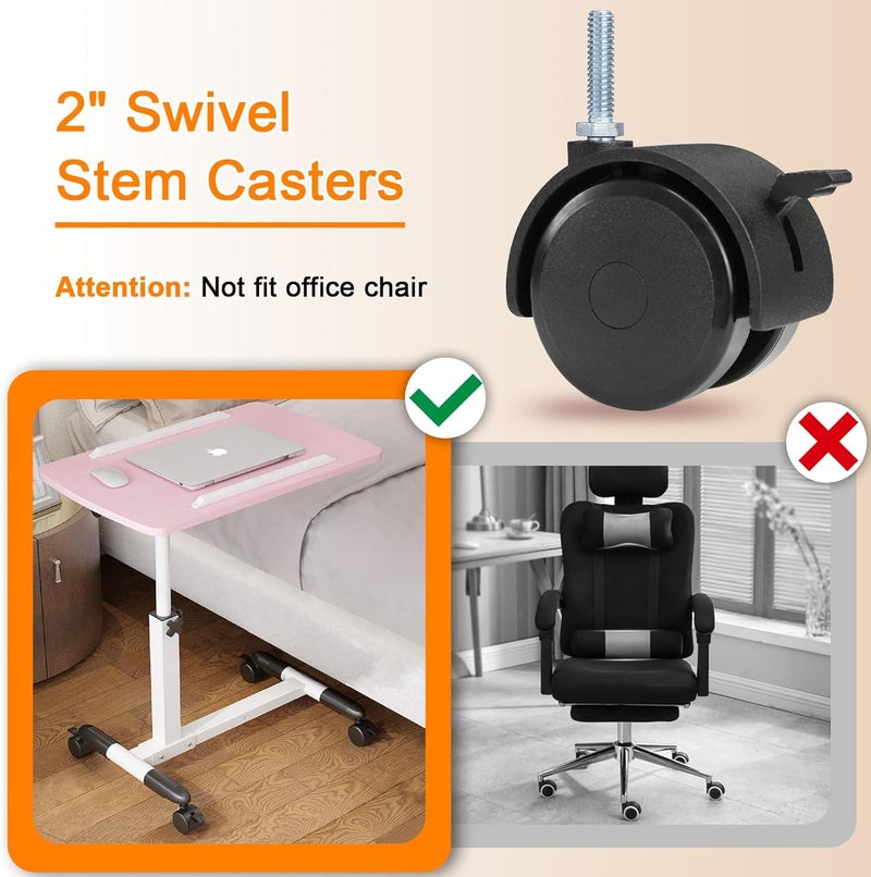 AAGUT 2 Inch Swivel Stem Casters with Locking Brakes for Furniture and Shelves,Threaded UNC 5/16"-18x1 (Diameter 5/16", Length 1"), Black Replacement Caster Set of 4 - Image 5