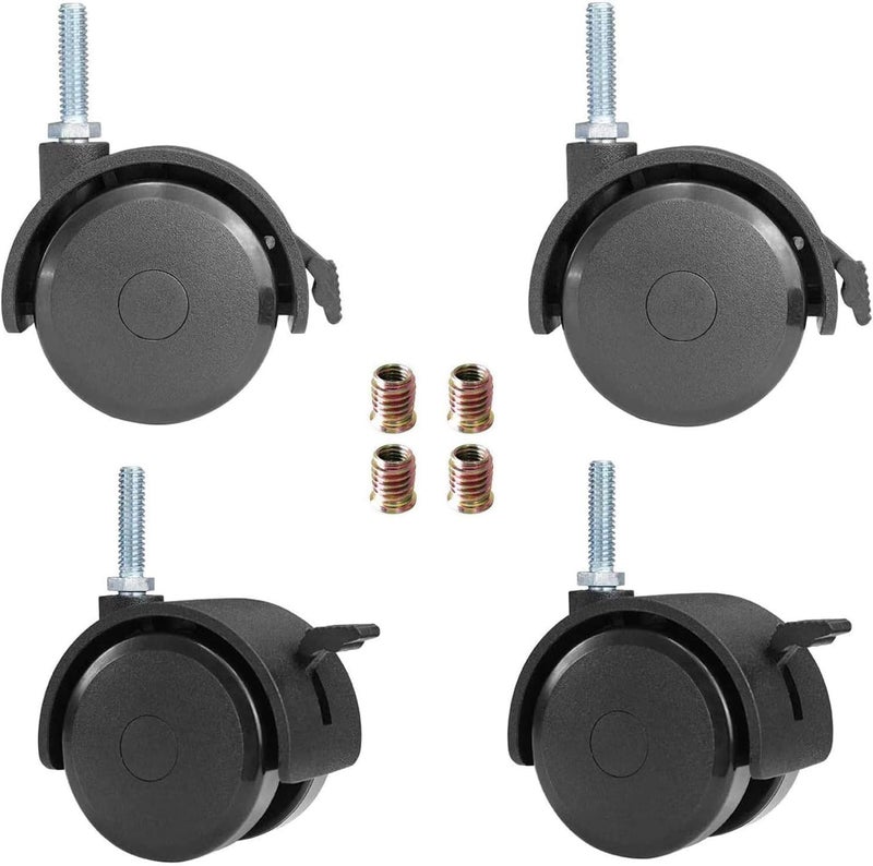 AAGUT 2 Inch Swivel Stem Casters with Locking Brakes for Furniture and Shelves,Threaded UNC 5/16"-18x1 (Diameter 5/16", Length 1"), Black Replacement Caster Set of 4 - Image 1
