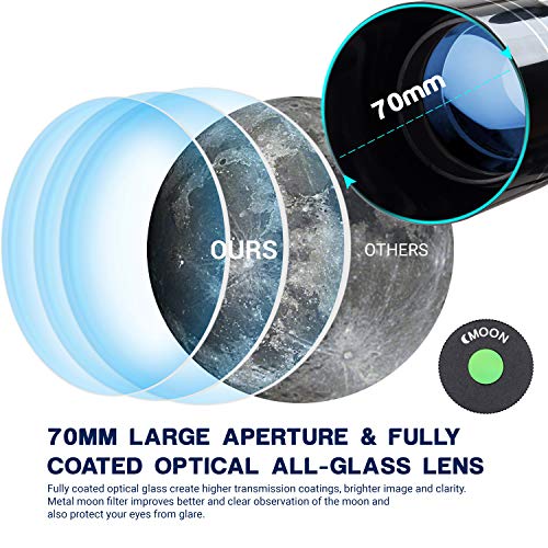 ESSLNB Telescope for Adults, 70mm Aperture Refractor Telescopes (15X-180X) for Astronomy Beginners, Portable Travel Telescope with Phone Adapter & Adjustable Tripod - Image 4