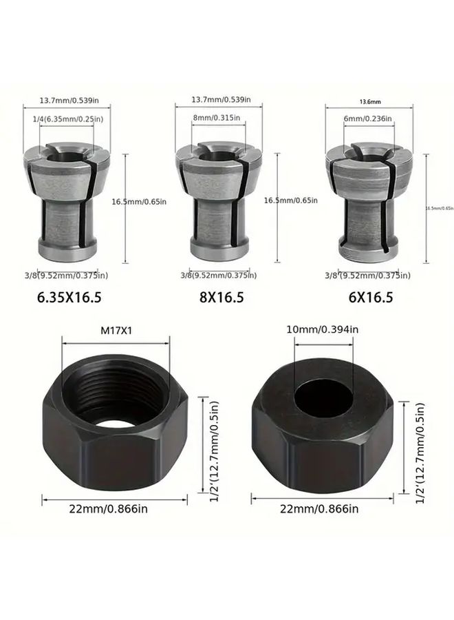 5 Piece Metal Collet Set For Carving Machine And Angle Grinder Universal Fit Durable Replacement Parts Ideal For Woodworking And Metalworking - Image 3