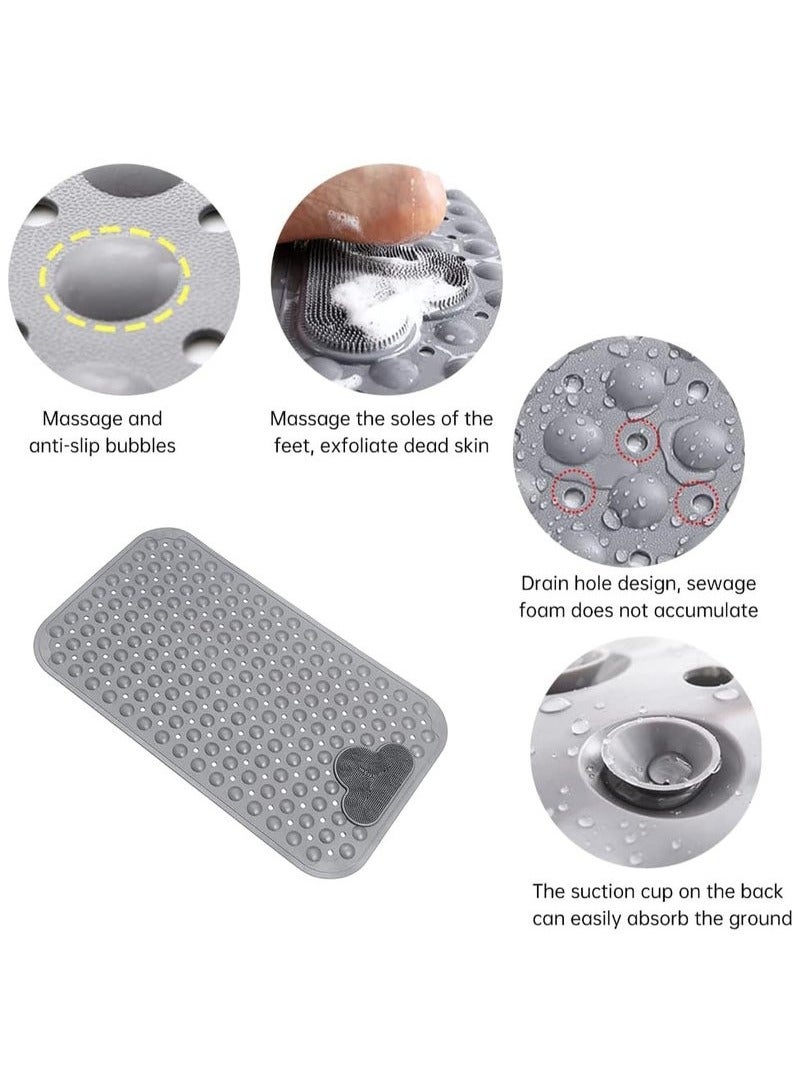 Shower Mat Non-Slip Bath Mat with Suction Cups and Drain Holes, Foot Mat for Bathroom 40cmx70cm (Grey) - Image 4