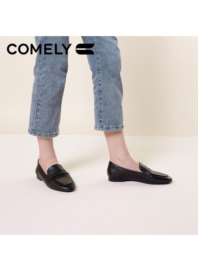 Comely Flat Slip-on Loafers For Women, Spring Season Mall Style, Lightweight Comfortable Commuter Leather Shoes, Black, Size 33 - Image 5