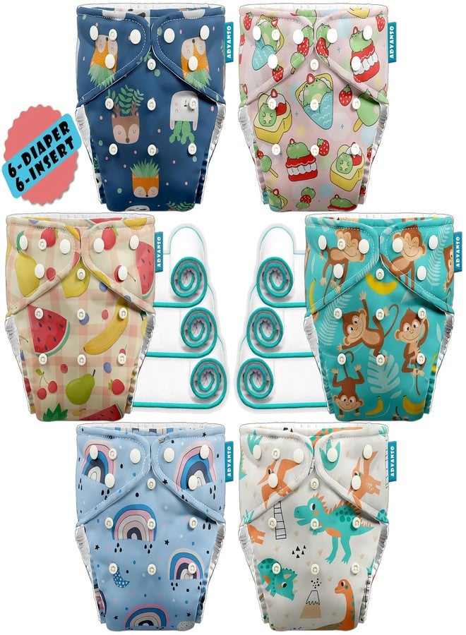 Advanso Leakage Proof cloth diapers for babies, high absorbent 6 reusable diaper 6 insert pad combo pack washable cloth diaper free size 5-18kg adjustable pocket cover P47 - Image 1