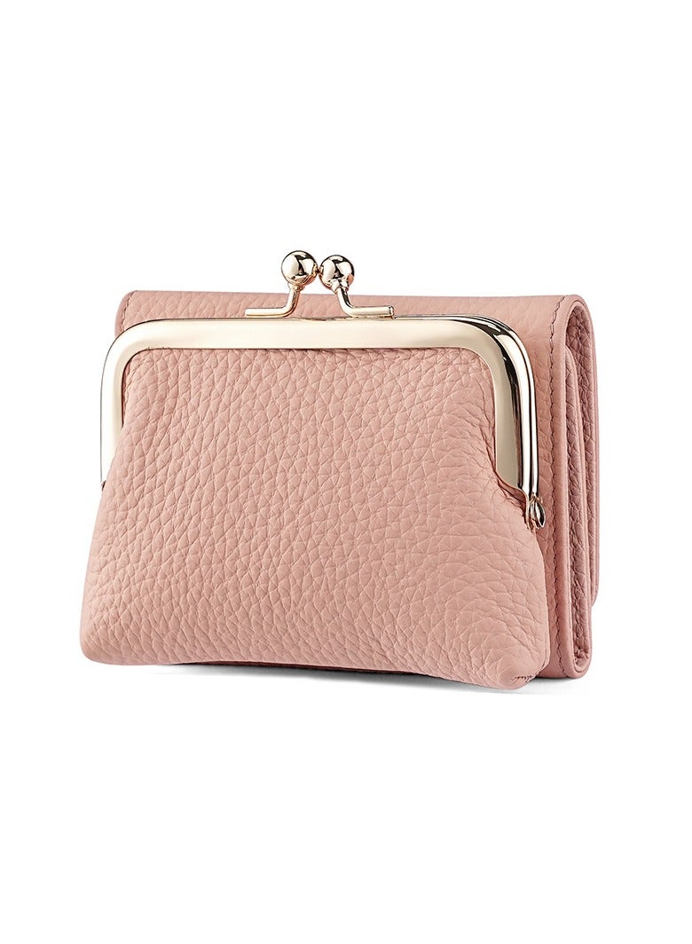 SKT Shiketro Genuine Leather Women's Wallet Japanese Style Three-Fold Coin Purse Top Layer Cowhide High-Grade Coin Purse  [ Pink] - Image 1