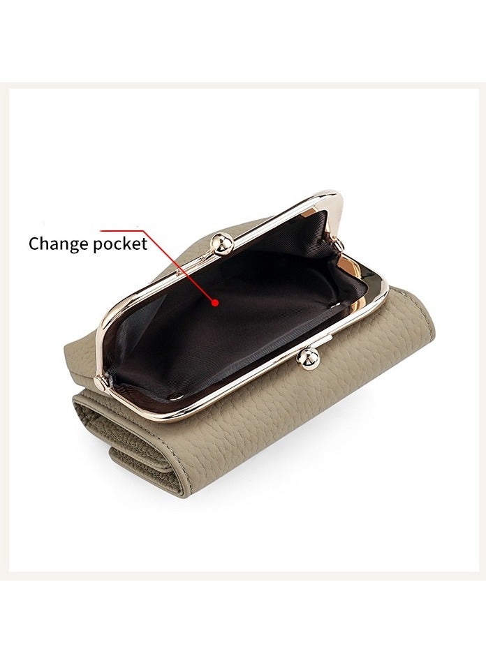 SKT Shiketro Genuine Leather Women's Wallet Japanese Style Three-Fold Coin Purse Top Layer Cowhide High-Grade Coin Purse  [ Pink] - Image 4