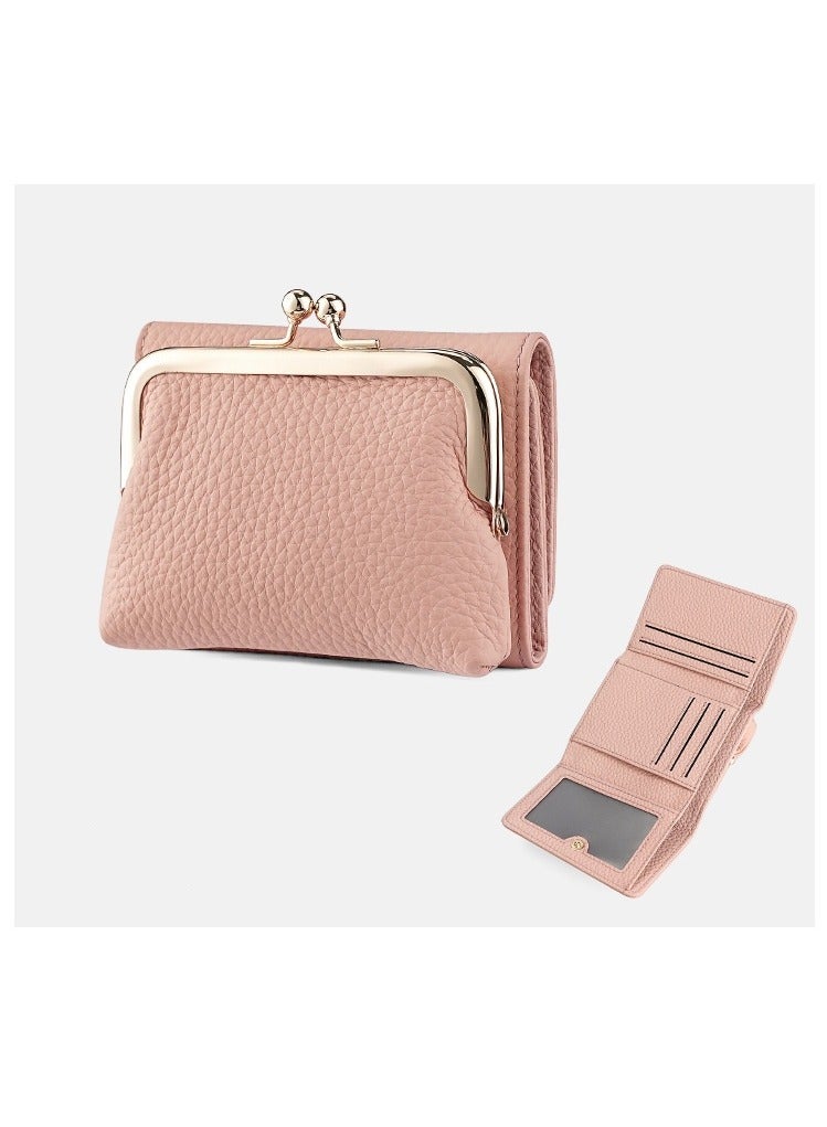 SKT Shiketro Genuine Leather Women's Wallet Japanese Style Three-Fold Coin Purse Top Layer Cowhide High-Grade Coin Purse  [ Pink] - Image 2