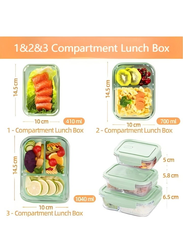 DUNISO 3 pieces glass kitchen meal preparation containers, 410ml, 650ml,960ml with durable lock lids, meal preparation containers, children's and adult glass bento boxes  - Image 2
