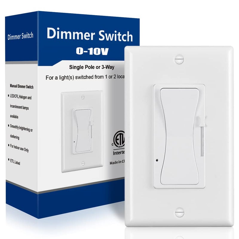 KEYGMA 0-10V LED Dimmer Switch, Low Voltage Dimmer Switch for Dimmable LED Lights, CFL, Halogen and Incandescent Bulbs, Single-Pole or 3-Way, Wallplate Included, ETL Listed (White, 1 Pack) - Image 1