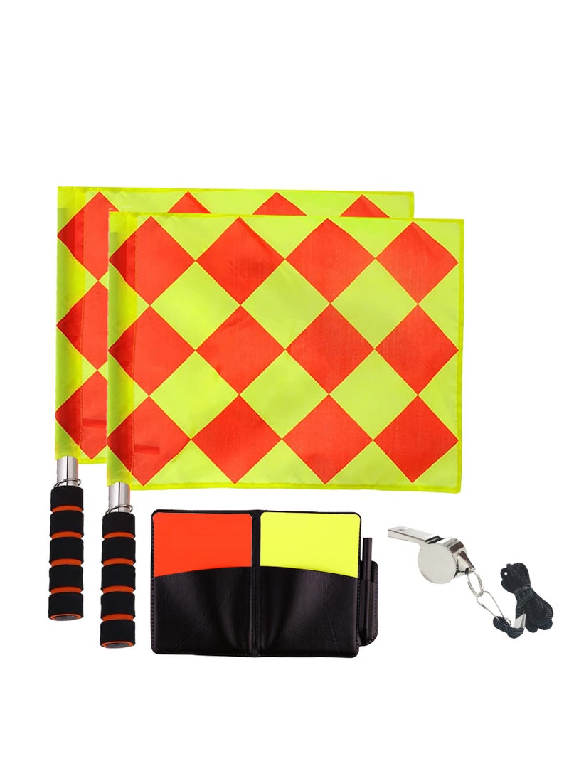 SYOSI Soccer Referee Flag Set ,Red Yellow Cards with Notebook and Pencil, Match Football Linesman Flags, Coach Referee Stainless Steel Whistles with Lanyard for Sports, Soccer, Basketball, Football - Image 1