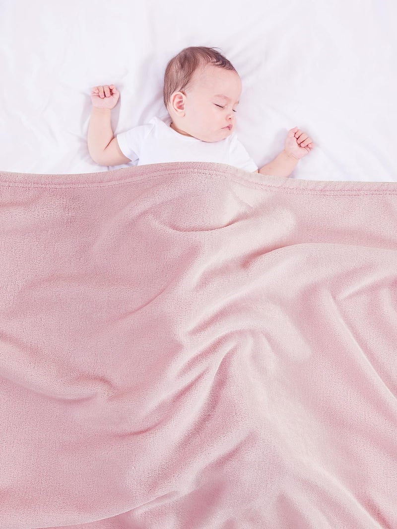 TILLYOU Baby Fleece Blanket 30x40 Inches Pink Throw Blanket Soft and Warm Baby Blankets for Boys and Girls Blanket for Toddler Infant Newborn, Pink - Image 1