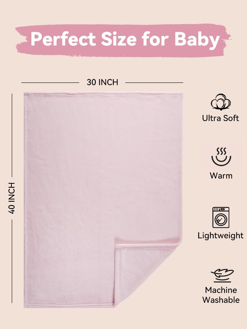 TILLYOU Baby Fleece Blanket 30x40 Inches Pink Throw Blanket Soft and Warm Baby Blankets for Boys and Girls Blanket for Toddler Infant Newborn, Pink - Image 2