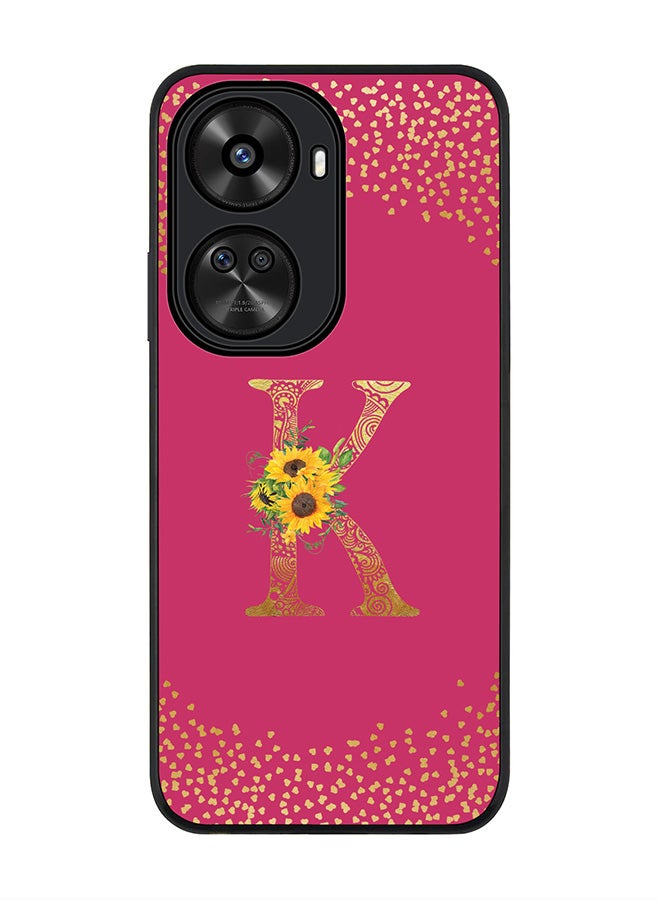 Stylizedd Rugged Black edge case for Huawei nova 12 SE / Huawei nova 11 SE 4G,Custom Monogram Initial Letter Floral Pattern Alphabet - K (Deep Pink Rose) - Image 1