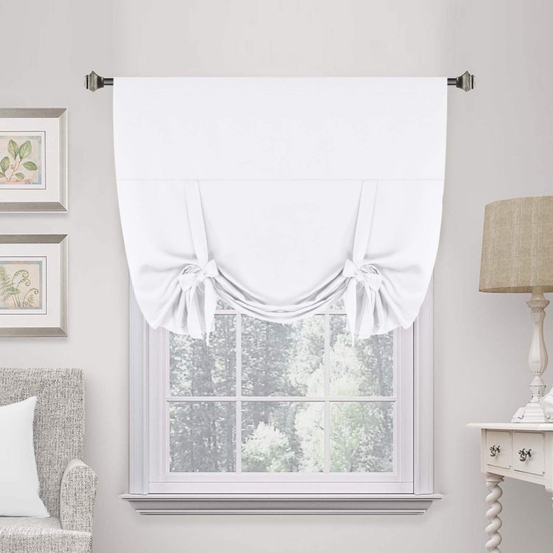 H.VERSAILTEX HVersailtex Room Darkening Bathroom Balloon Valance Blackout Tie Up Shades Privacy Thermal Insulated Window Curtain Panel for Glass DoorKitchen Window Pure White 42W x 63L Set of 1 - Image 1