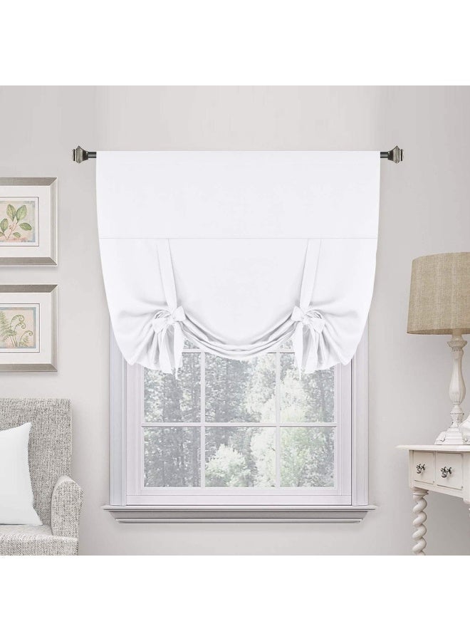 H.VERSAILTEX HVersailtex Room Darkening Bathroom Balloon Valance Blackout Tie Up Shades Privacy Thermal Insulated Window Curtain Panel for Glass DoorKitchen Window Pure White 42W x 63L Set of 1 - Image 2