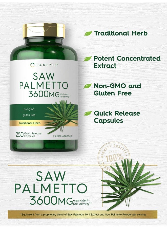 Carlyle كارلايل ساو بالميتو للرجال والنساء | 3600 ملغ | 250 كبسولة | مكمل مستخلص الأعشاب | سيرينوا ريبينز | خالي من الكائنات المعدلة وراثيًا وخالي من الغلوتين - Image 3