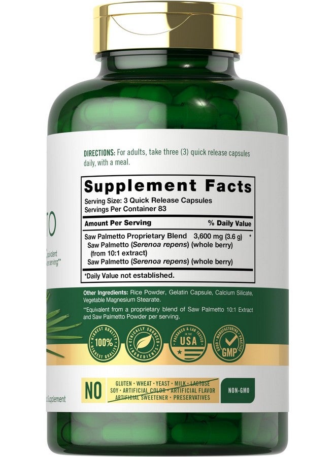 Carlyle كارلايل ساو بالميتو للرجال والنساء | 3600 ملغ | 250 كبسولة | مكمل مستخلص الأعشاب | سيرينوا ريبينز | خالي من الكائنات المعدلة وراثيًا وخالي من الغلوتين - Image 2