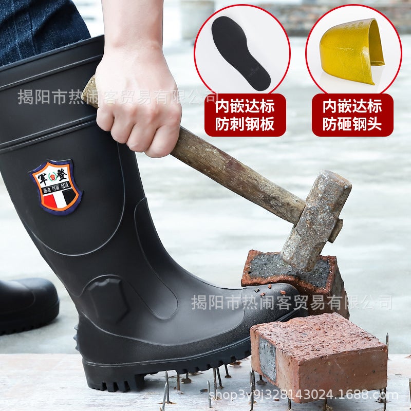 Thickened Steel Head Labor Protection Rain Boots Long Tube Thick Bottom Water Shoes Anti-Smashing Rubber Shoes For Construction Site Anti-Collision And Anti-Puncture Cover Male Rubber Shoes - Image 3