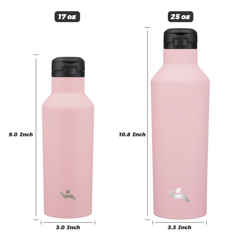 Konokyo Insulated Water Bottle with Straw,17 OZ Double Wall Vacuum Stainless Steel Water Flask with 2 Lids,Pink - Image 5