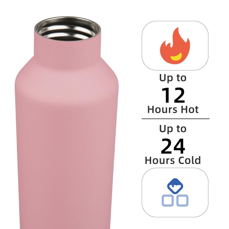 Konokyo Insulated Water Bottle with Straw,17 OZ Double Wall Vacuum Stainless Steel Water Flask with 2 Lids,Pink - Image 2