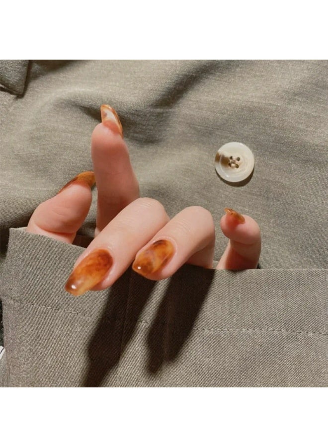 Goolsky Tortoise Smudge Amber Ballet Press-on Nails - Retro Elegant Vintage Look for Ballet Shape Enthusiasts - Image 2