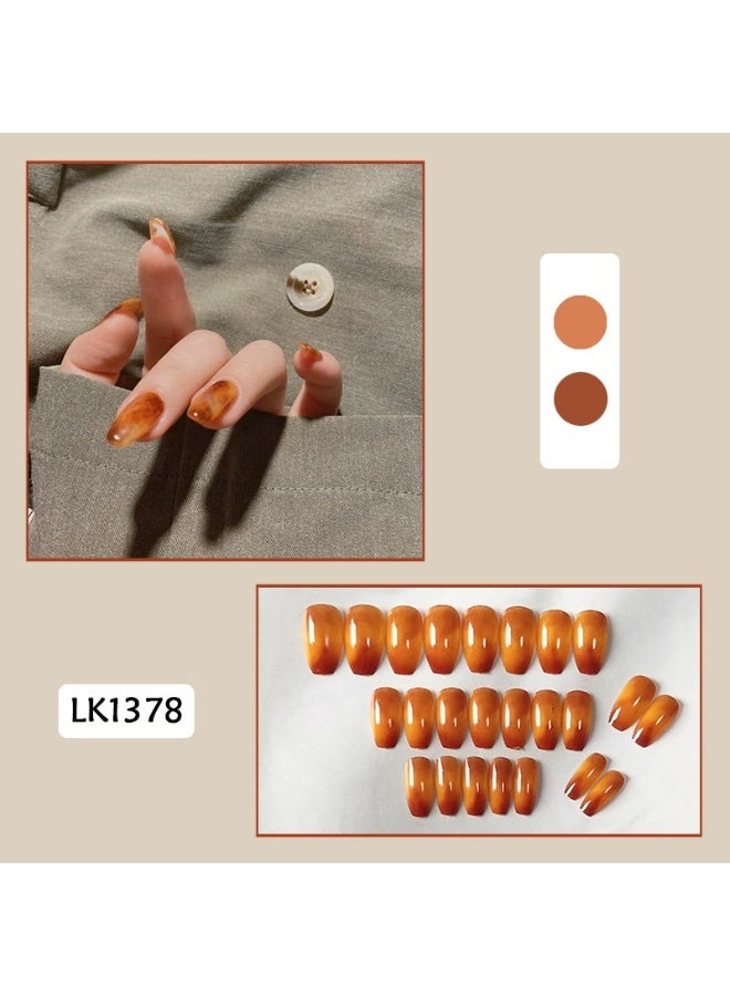 Goolsky Tortoise Smudge Amber Ballet Press-on Nails - Retro Elegant Vintage Look for Ballet Shape Enthusiasts - Image 1