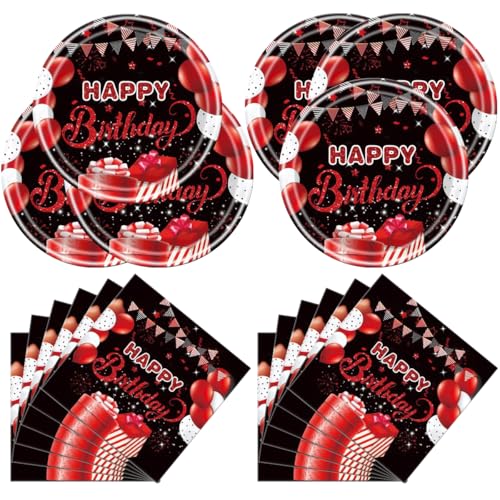 OULUN Red and Black Birthday Party Tableware Supplies Set Red Birthday Party Confetti Sprinkles Theme Party Decorations 40PCS - Image 1