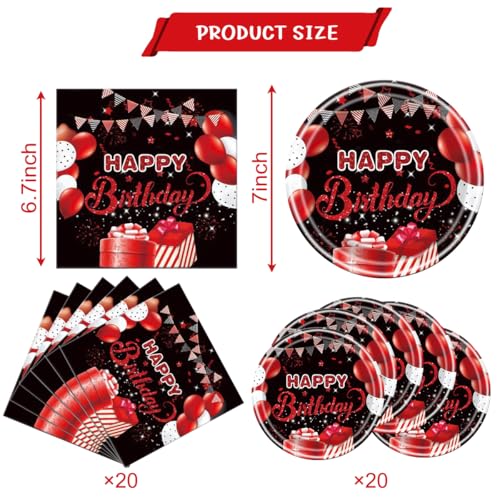 OULUN Red and Black Birthday Party Tableware Supplies Set Red Birthday Party Confetti Sprinkles Theme Party Decorations 40PCS - Image 5