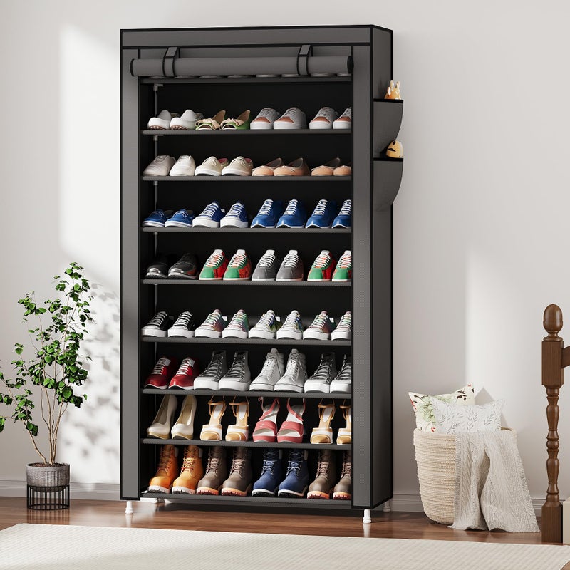 Laiensia 9-Tier Vertical Shoe Rack Organizer, Space Saving Shoe Storage Organizer, Non-Woven Cover Shoe Shelf Holds 36-45Pairs for Bedroom, Hallway, Closet Entryway, Grey - Image 3