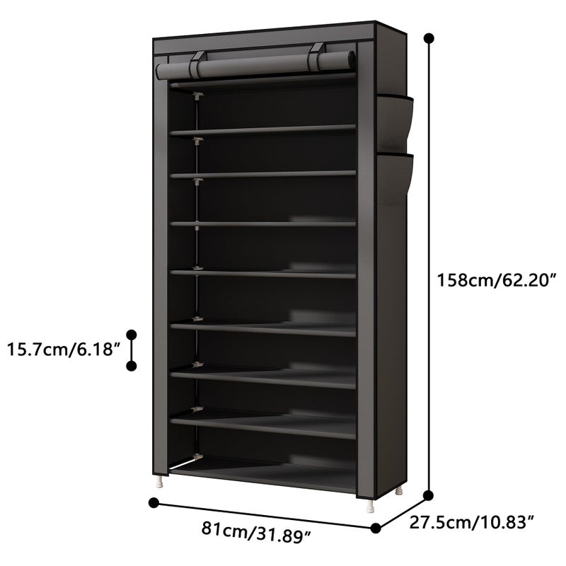 Laiensia 9-Tier Vertical Shoe Rack Organizer, Space Saving Shoe Storage Organizer, Non-Woven Cover Shoe Shelf Holds 36-45Pairs for Bedroom, Hallway, Closet Entryway, Grey - Image 2