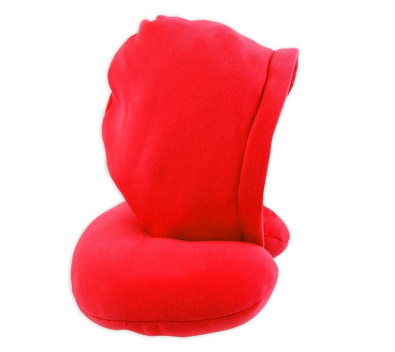 HOUSE OF QUIRK House of Quirk Travel Neck Hoodie Pillow with Ear Plugs & Eye Mask ((Red))  - Image 1