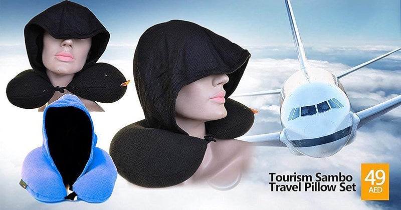 HOUSE OF QUIRK House of Quirk Travel Neck Hoodie Pillow with Ear Plugs & Eye Mask ((Red))  - Image 4