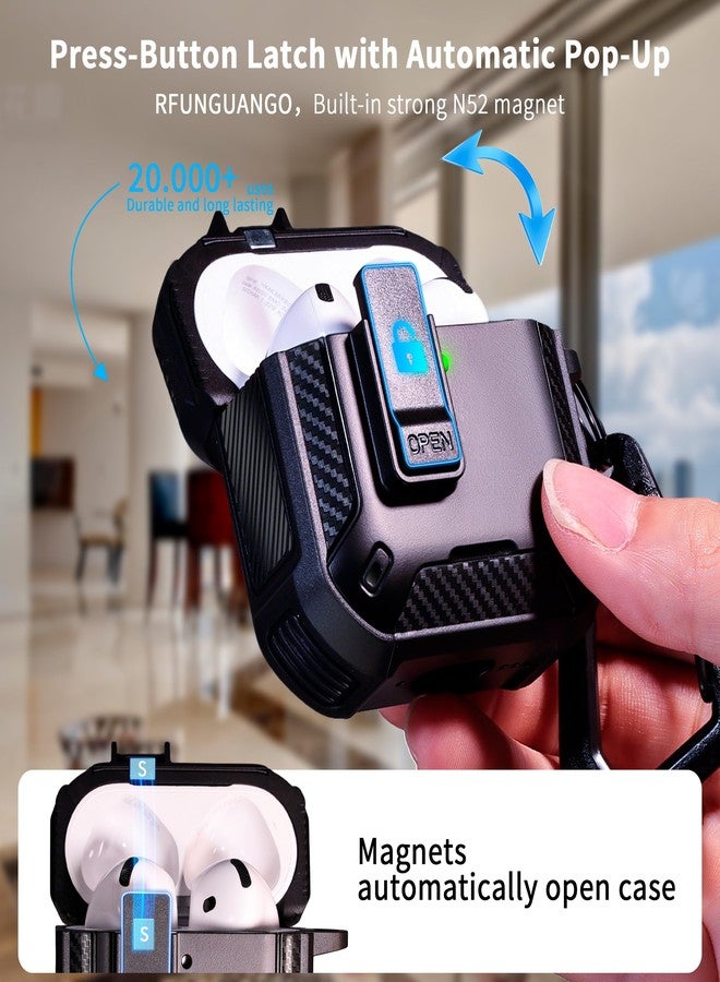 روفونجوانجو جراب حماية متوافق مع سماعات AirPods من الجيل الرابع من RFUNGUANGO، مزود بحامل للهاتف ووظيفة شفط مغناطيسي خلفي، مناسب لسماعات AirPods من الجيل الرابع، أسود - Image 2