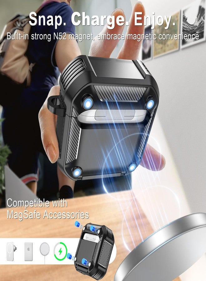 روفونجوانجو جراب حماية متوافق مع سماعات AirPods من الجيل الرابع من RFUNGUANGO، مزود بحامل للهاتف ووظيفة شفط مغناطيسي خلفي، مناسب لسماعات AirPods من الجيل الرابع، أسود - Image 3