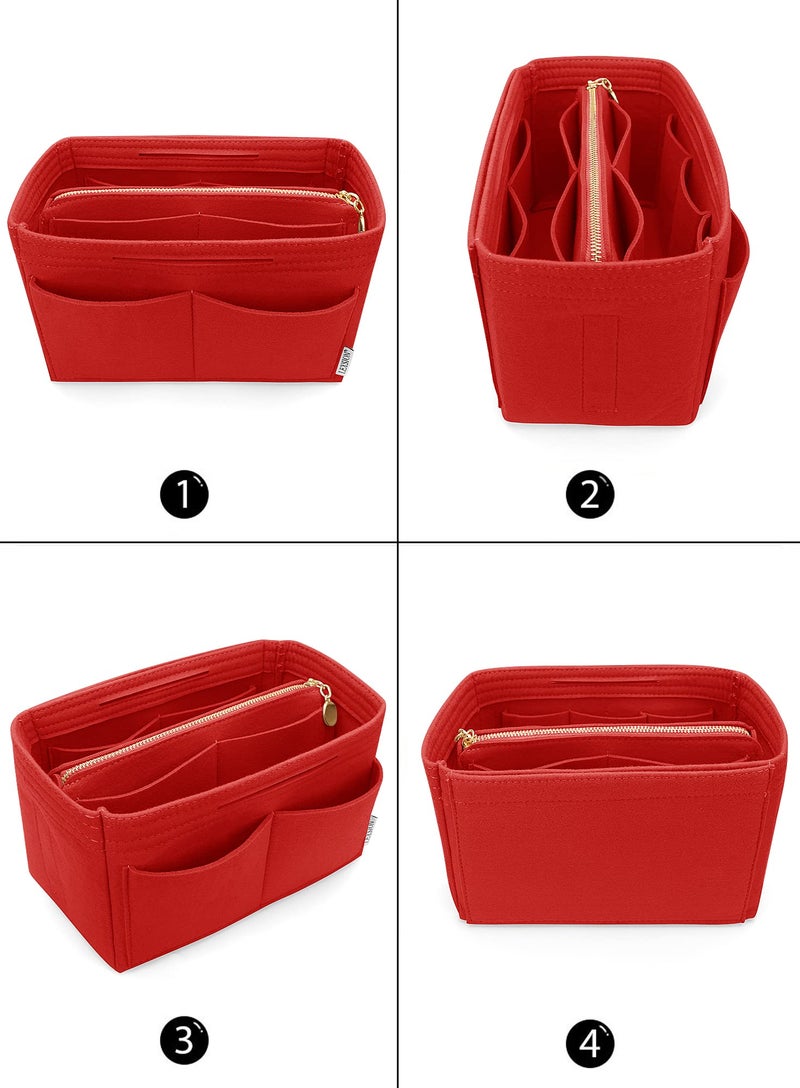 LEXSION Felt Purse Bag Organizer Insert with zipper Bag Tote Shaper Fit Speedy Neverful PM MM 8021 Red L - Image 3