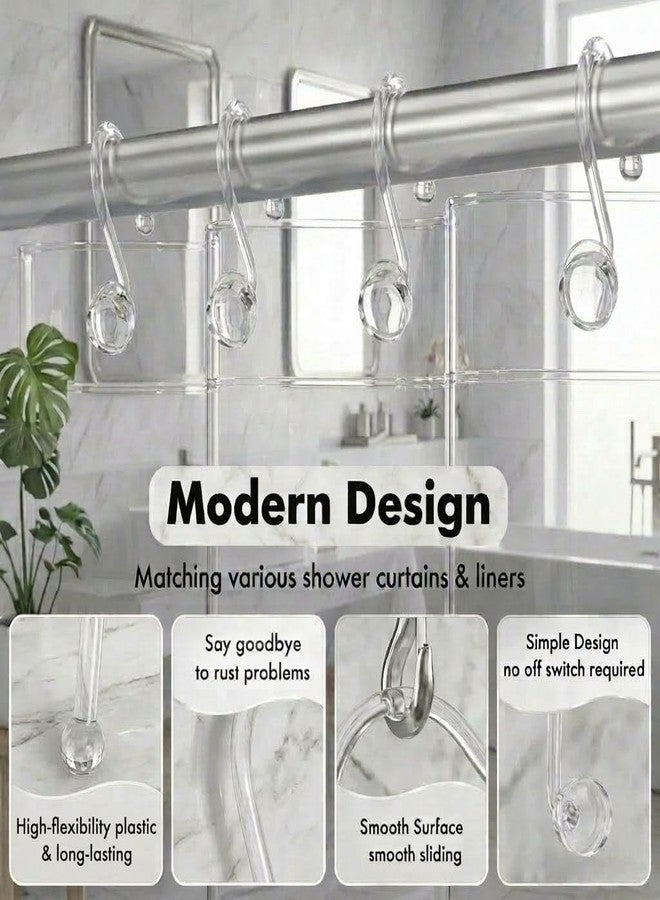 Bathway Clear Shower Curtain Rings, Plastic Shower Curtain Hooks, Bathroom Curtain Hooks, Modern Decorative Shower Curtain Hangers Set of 12, Rounded-Tail Design - Image 4