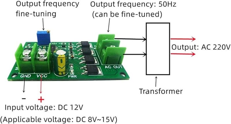 200W DC 12V To AC 12V Inverter 50Hz Square Wave Signal Generator Module - Image 5