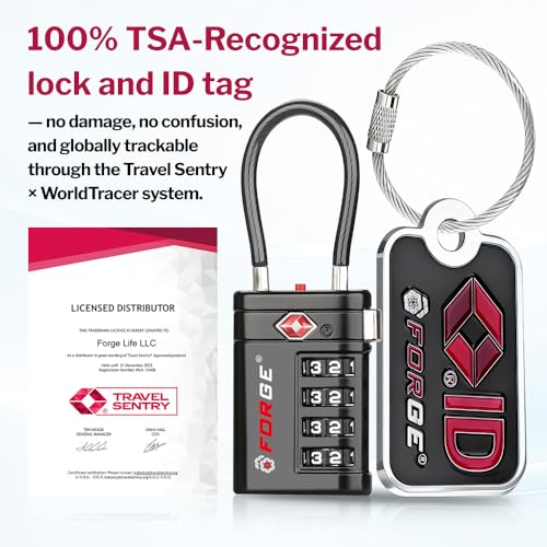 Forge TSA Approved Luggage Locks 4 Digit Combination TSA Travel Locks with TSA008, Open Alert Indicator, Zinc Alloy Body for Luggage, Suitcase, Backpack, and More. 2 Black Locks and 2 TSID. - Image 2
