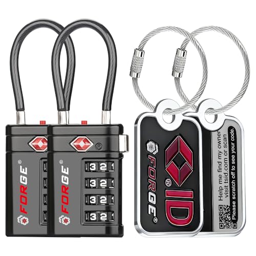 Forge TSA Approved Luggage Locks 4 Digit Combination TSA Travel Locks with TSA008, Open Alert Indicator, Zinc Alloy Body for Luggage, Suitcase, Backpack, and More. 2 Black Locks and 2 TSID. - Image 1