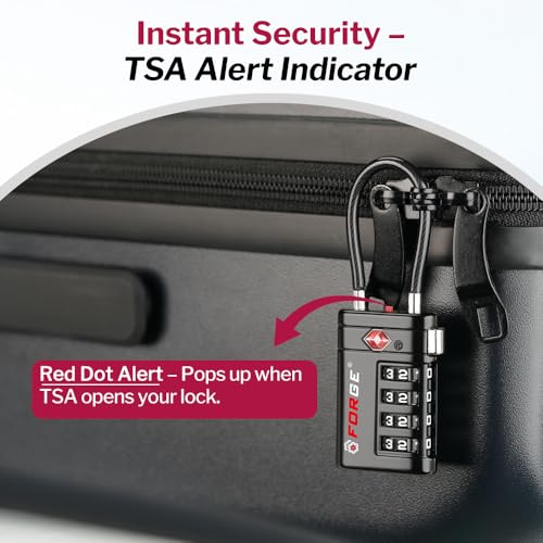 Forge TSA Approved Luggage Locks 4 Digit Combination TSA Travel Locks with TSA008, Open Alert Indicator, Zinc Alloy Body for Luggage, Suitcase, Backpack, and More. 2 Black Locks and 2 TSID. - Image 3