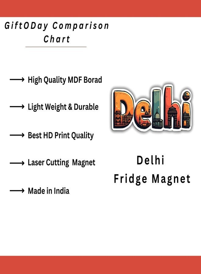 GiftODay Indian State Delhi Theme Souvenir Wooden Fridge Magnet for Refrigerator - Printed Fridge Magnet for Kitchen & Home Decor | Perfect Souvenir Gift | Size 3x3 Inches | Pack of 1 - Image 4